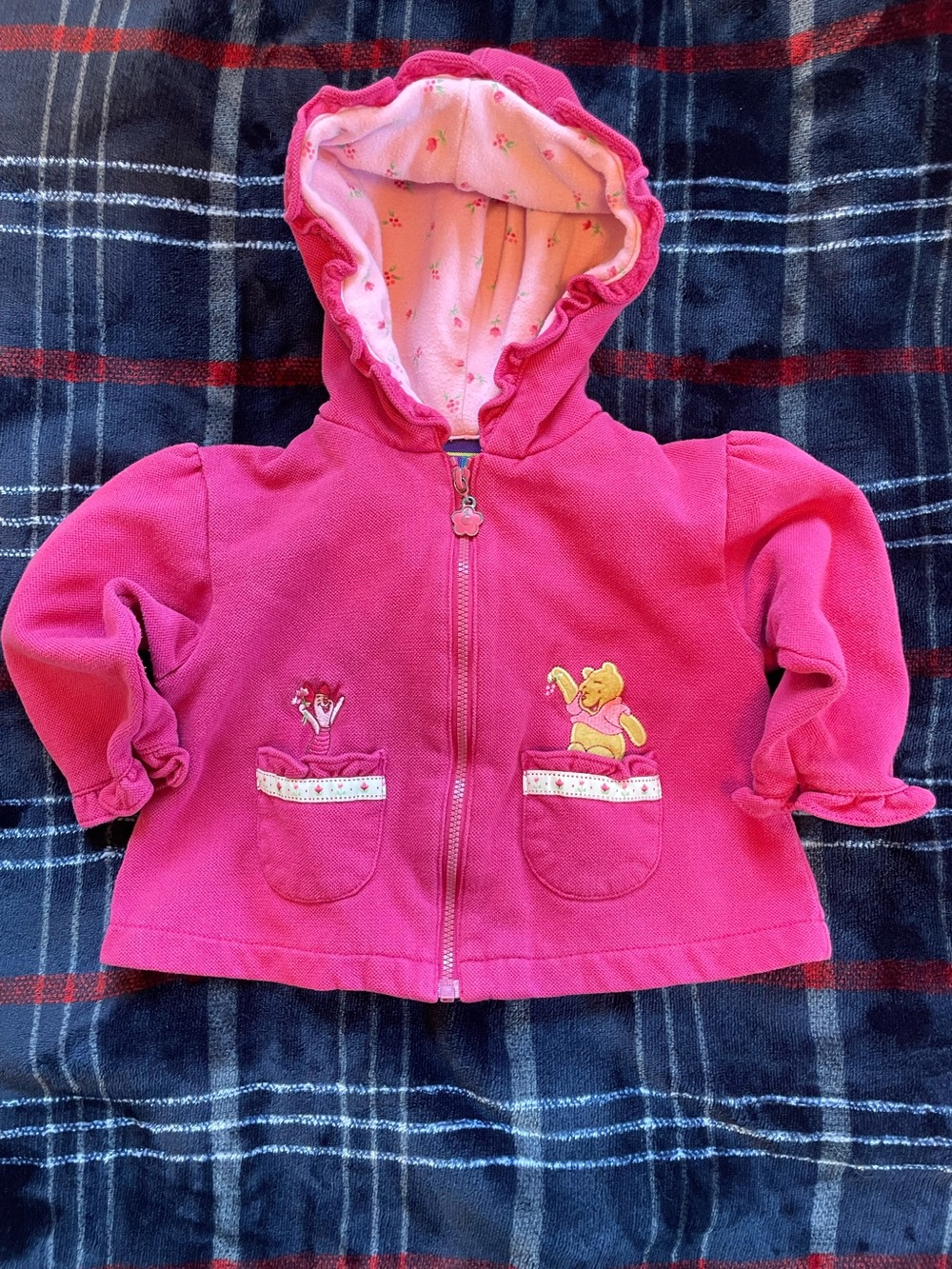 Rare Y2K Disney Embroidered Pink Hooded Winnie the Pooh Zip Jacket 18 months